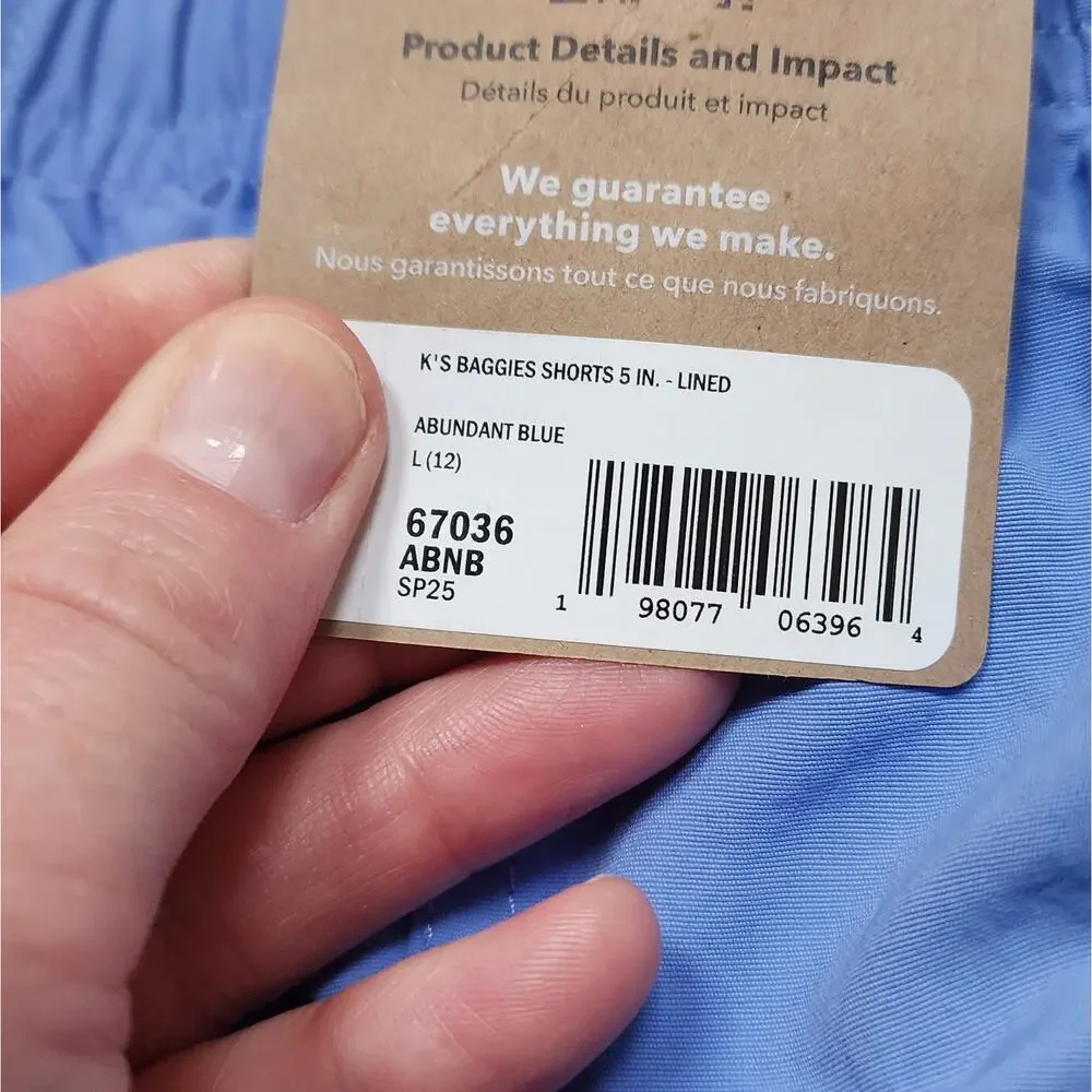 NWT Patagonia Kids Baggies Shorts 5" Lined-Abundant Blue Size L (12) - Picture 8 of 8